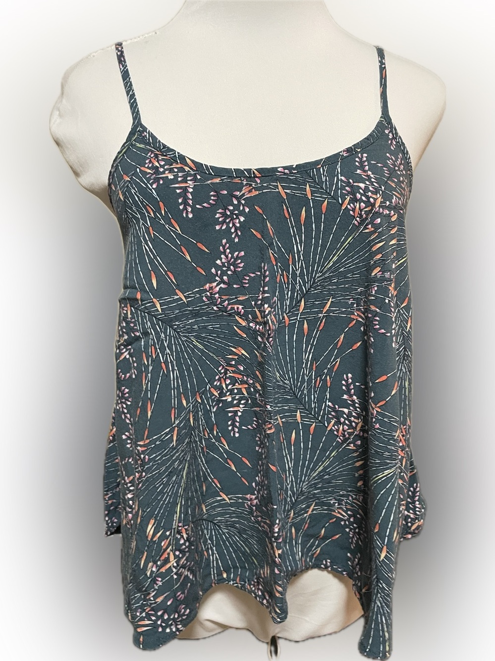 O’Neil Dark Teal Floral Print Spaghetti Strap Tank Top | XS